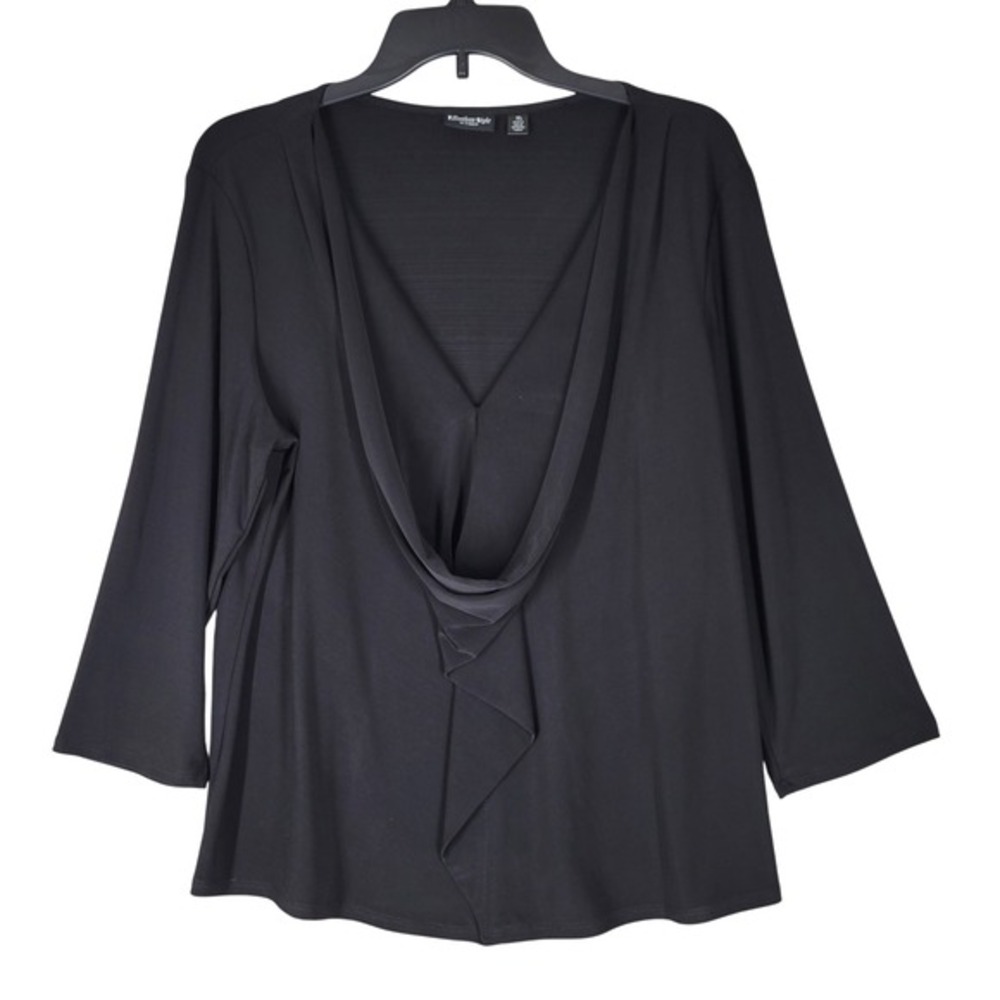 Effortless Style Citiknits Blouse Women XL Black Cowl Neck 3/4 Sleeve Minimalist
